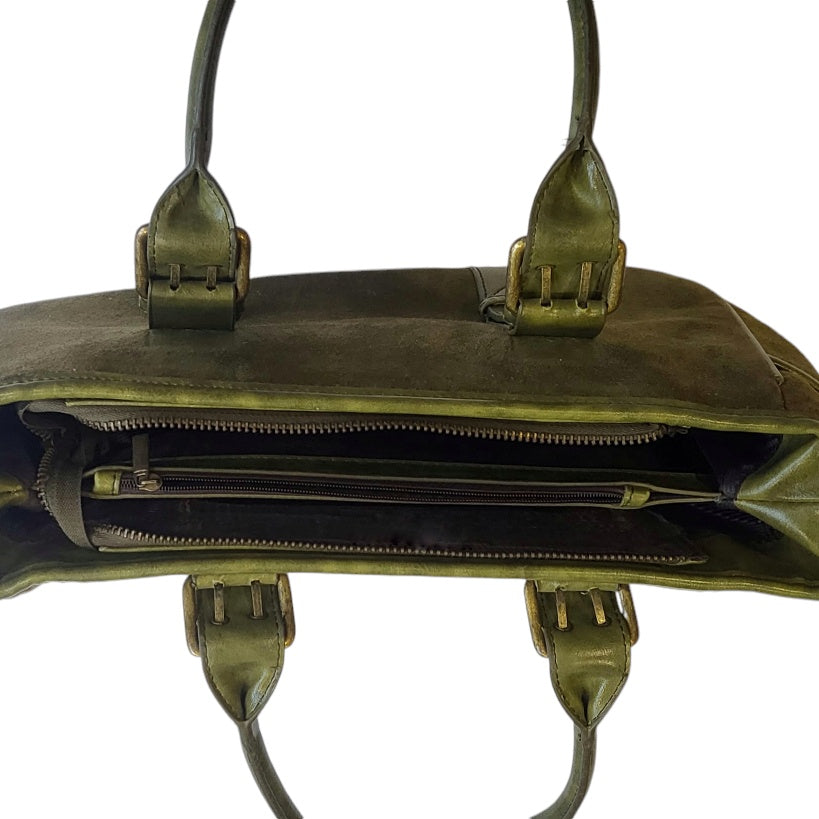Cartera mujer verde carnaza con cuero liso