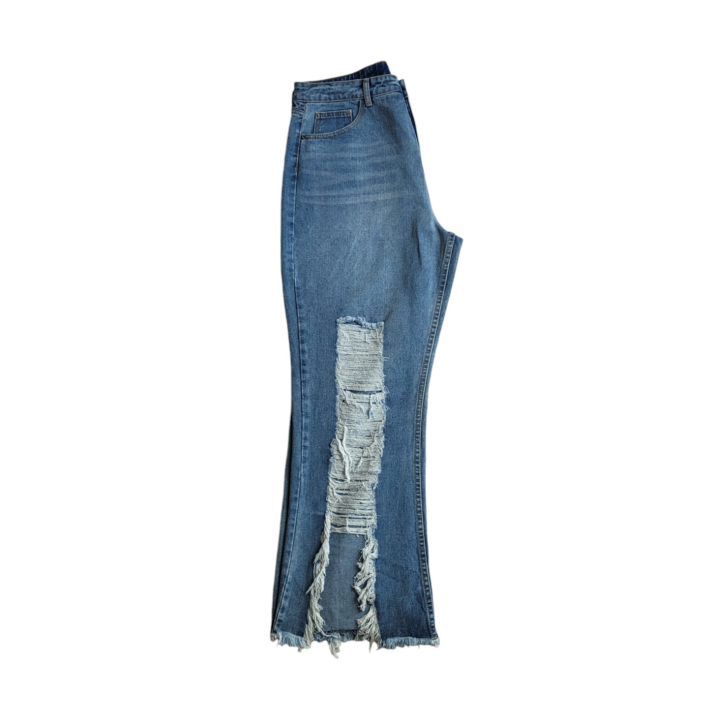 Jean mujer Dahla azul claro con rotos tiro alto wide leg Talla 16 PLUS