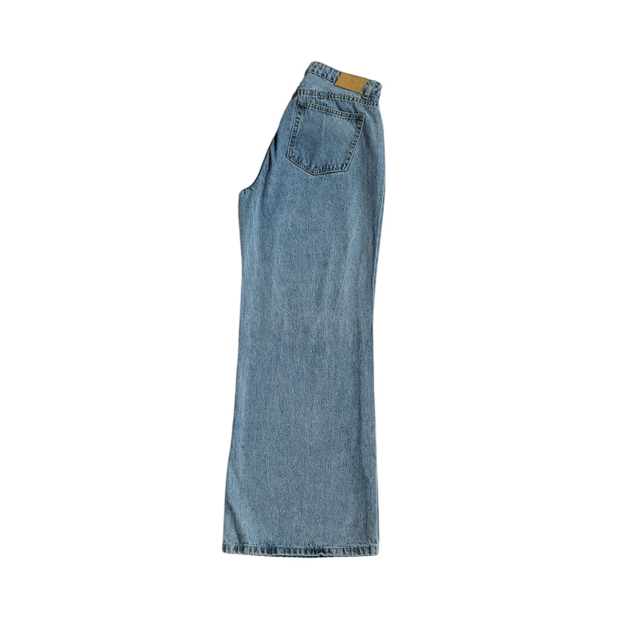 Jean mujer Dahla azul con rotos tiro medio wide leg talla 8