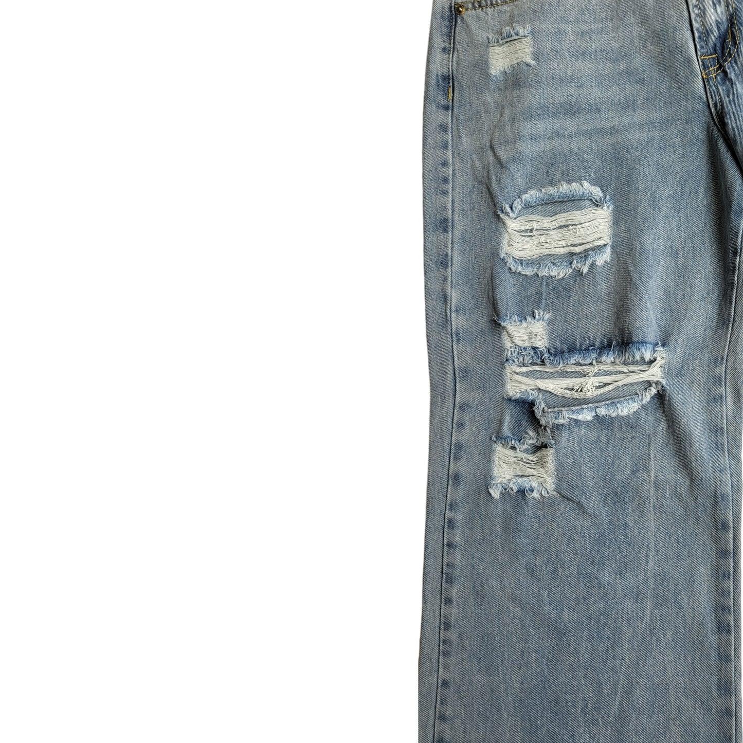 Jean mujer Dahla azul con rotos tiro medio wide leg talla 8