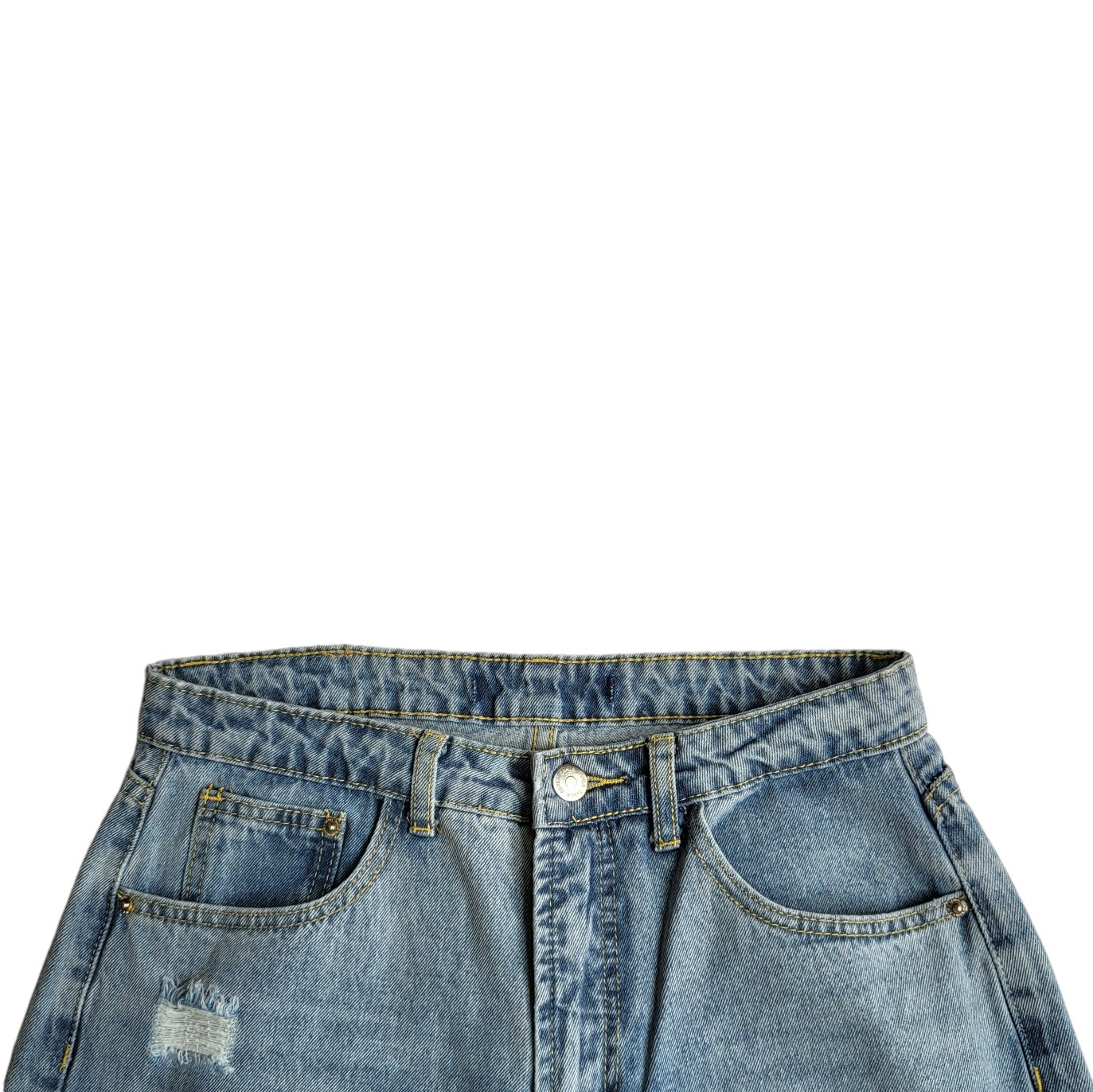 Jean mujer Dahla azul con rotos tiro medio wide leg talla 8
