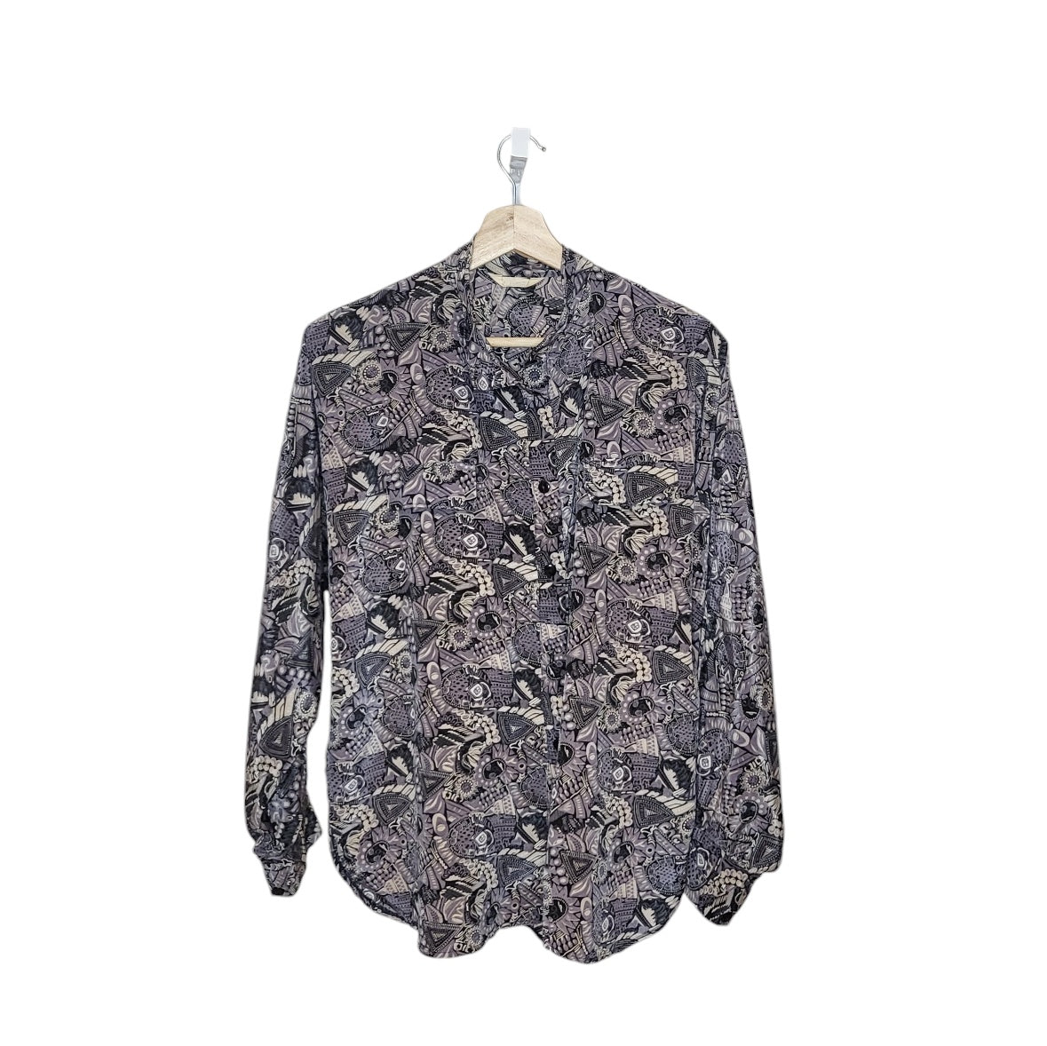 Camisa vintage mujer gris estampado retro talla M