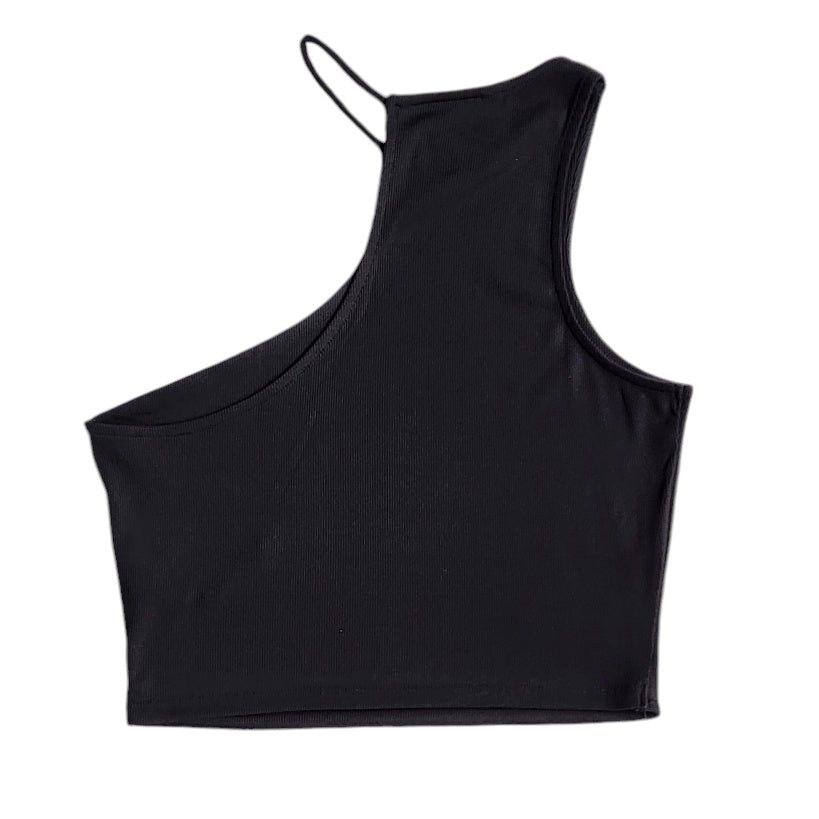 Crop top mujer Sybilla negro asimétrico sin mangas talla L