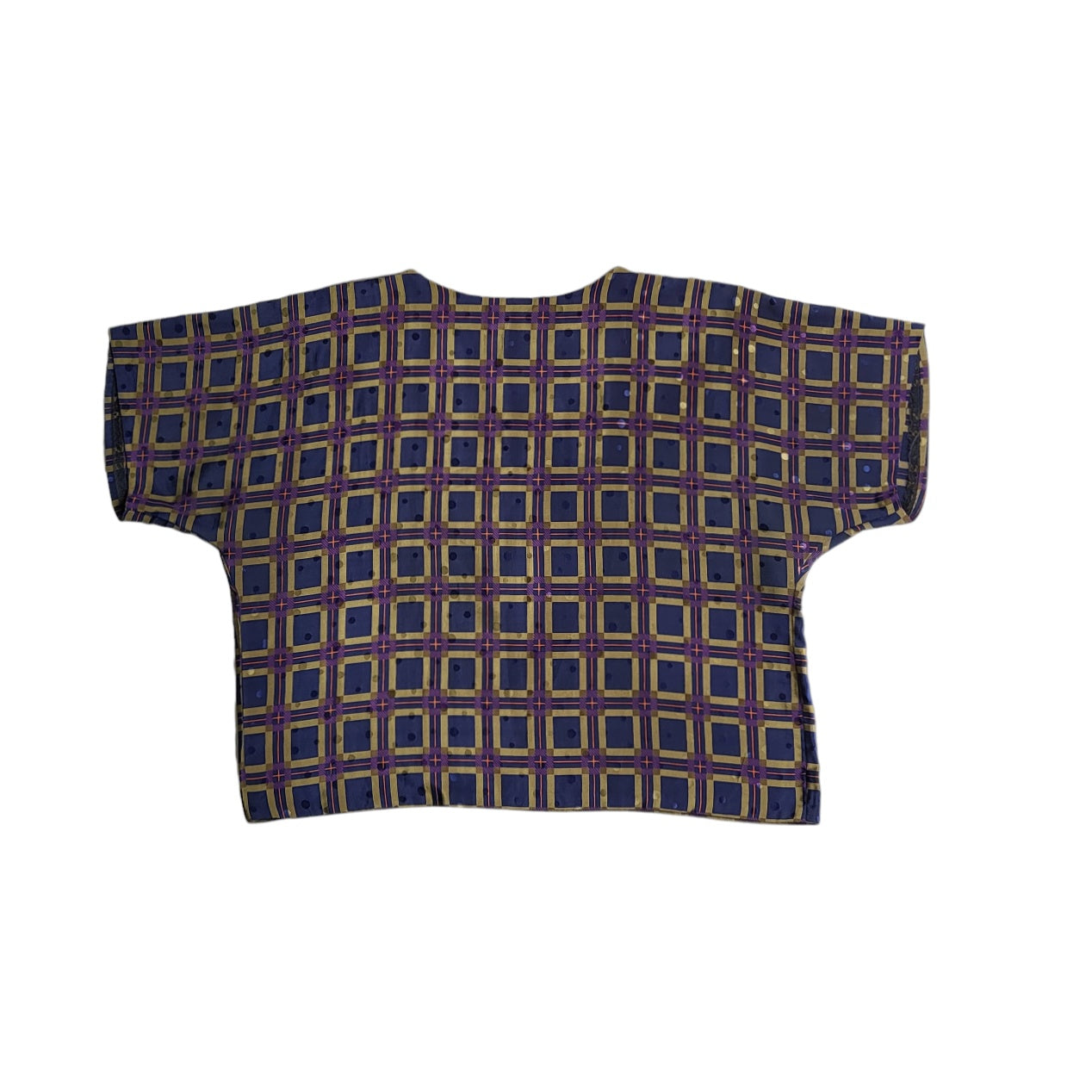 Blusa vintage mujer azul con morado estampado geométrico talla M