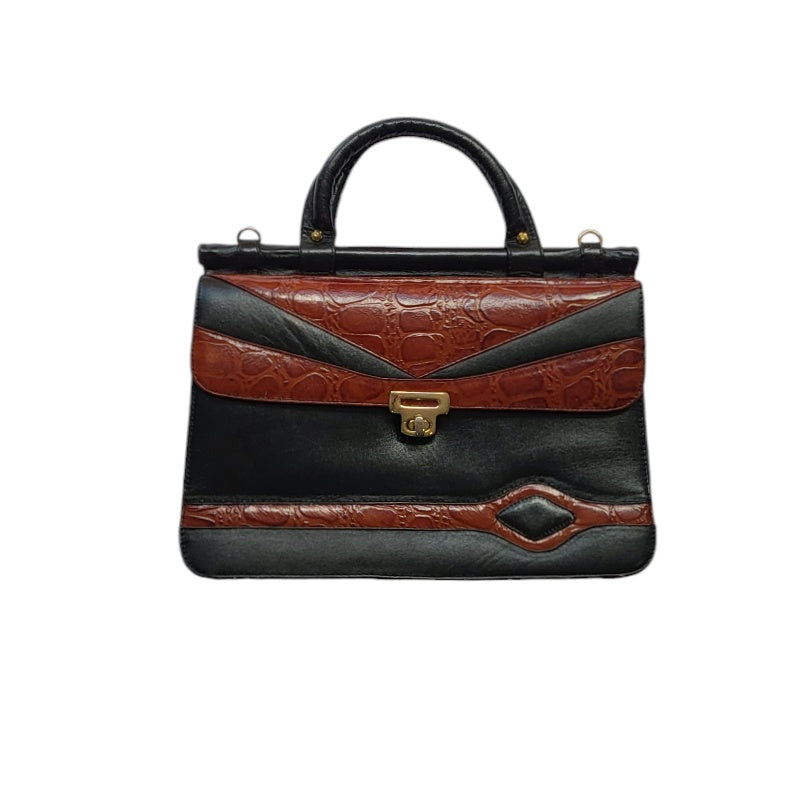 Cartera vintage mujer negra con vinotinto tipo baúl