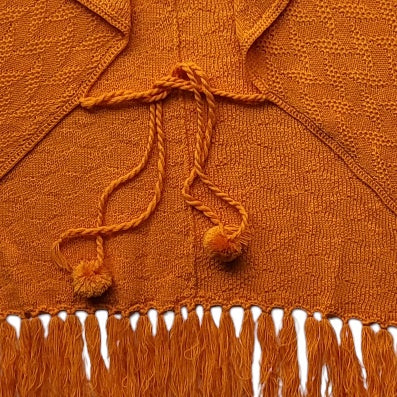 Capa - Ruana - Chal - poncho mujer naranja tejida con borlas talla única
