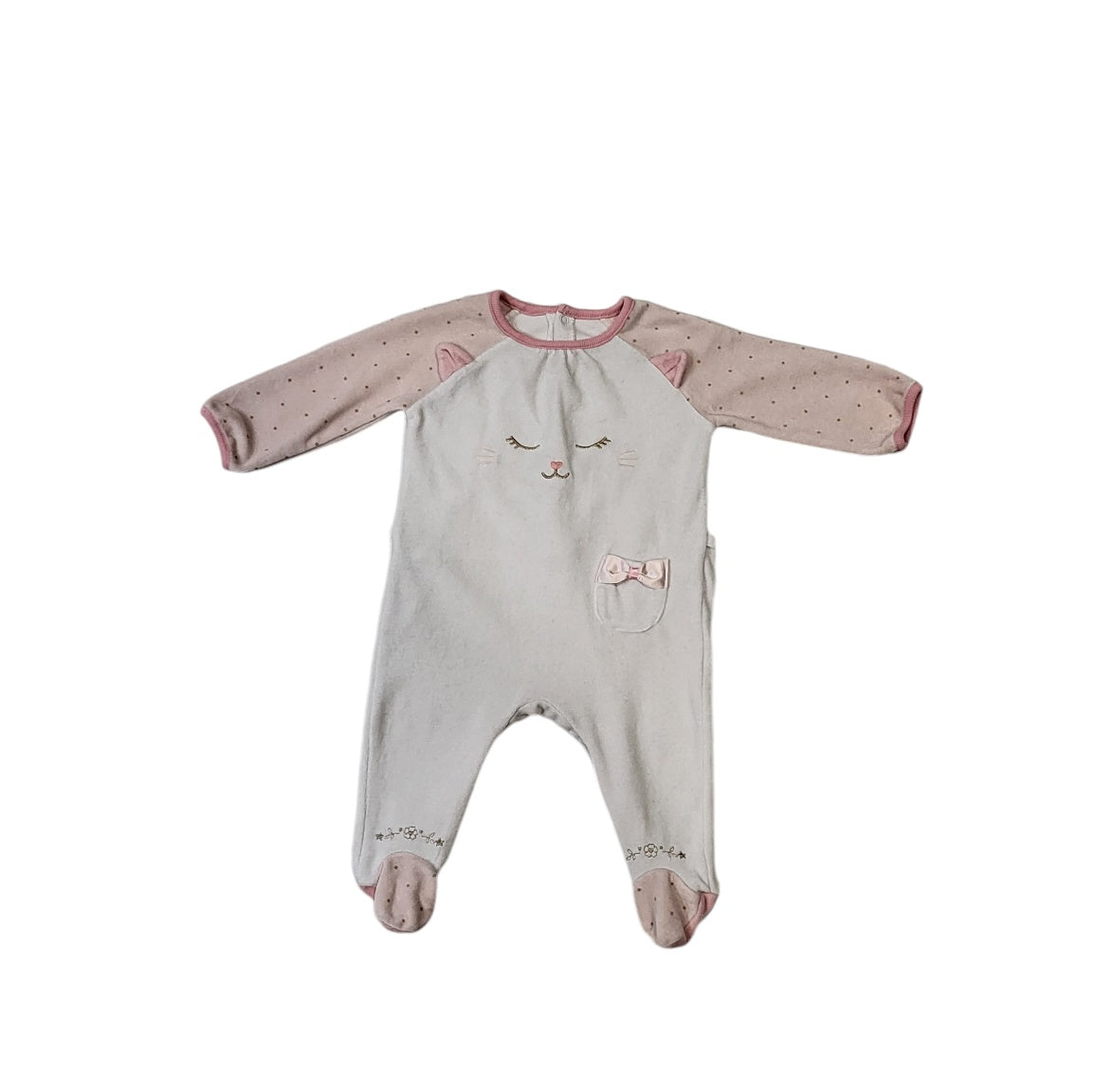 Pijama enteriza niña blanco con gato bordado Talla 6M