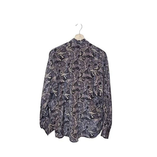 Camisa vintage mujer gris estampado retro talla M