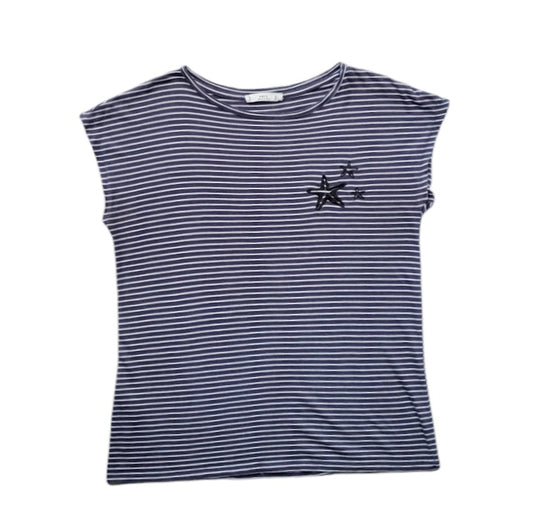 Camiseta mujer Mango azul con rayas blancas talla M
