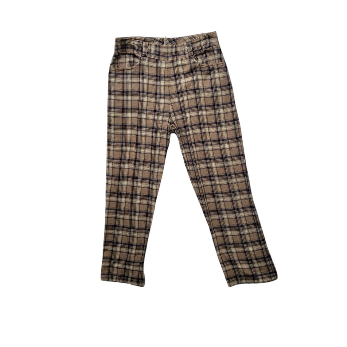 Pantalón mujer café cuadros tiro alto recto talla L