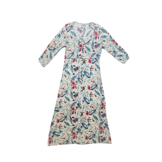 Vestido (Kimono) mujer Tennis Beige con print de flores azul y rosado talla L