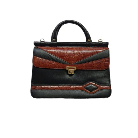 Cartera vintage mujer negra con vinotinto tipo baúl