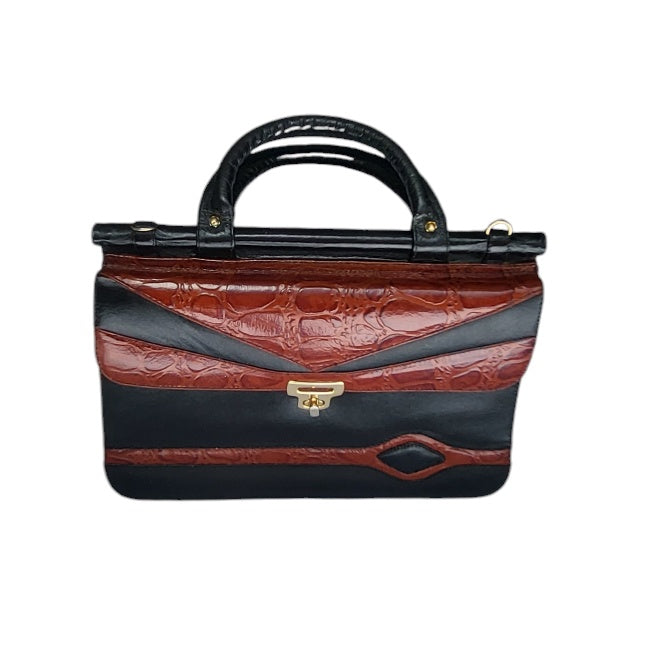 Cartera vintage mujer negra con vinotinto tipo baúl