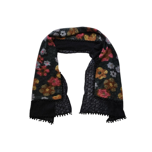 Ruana - Chal - poncho mujer   negro tejido con flores y borlas  talla Unica