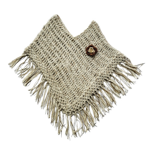 Ruana - Chal - poncho mujer blanco y café talla única