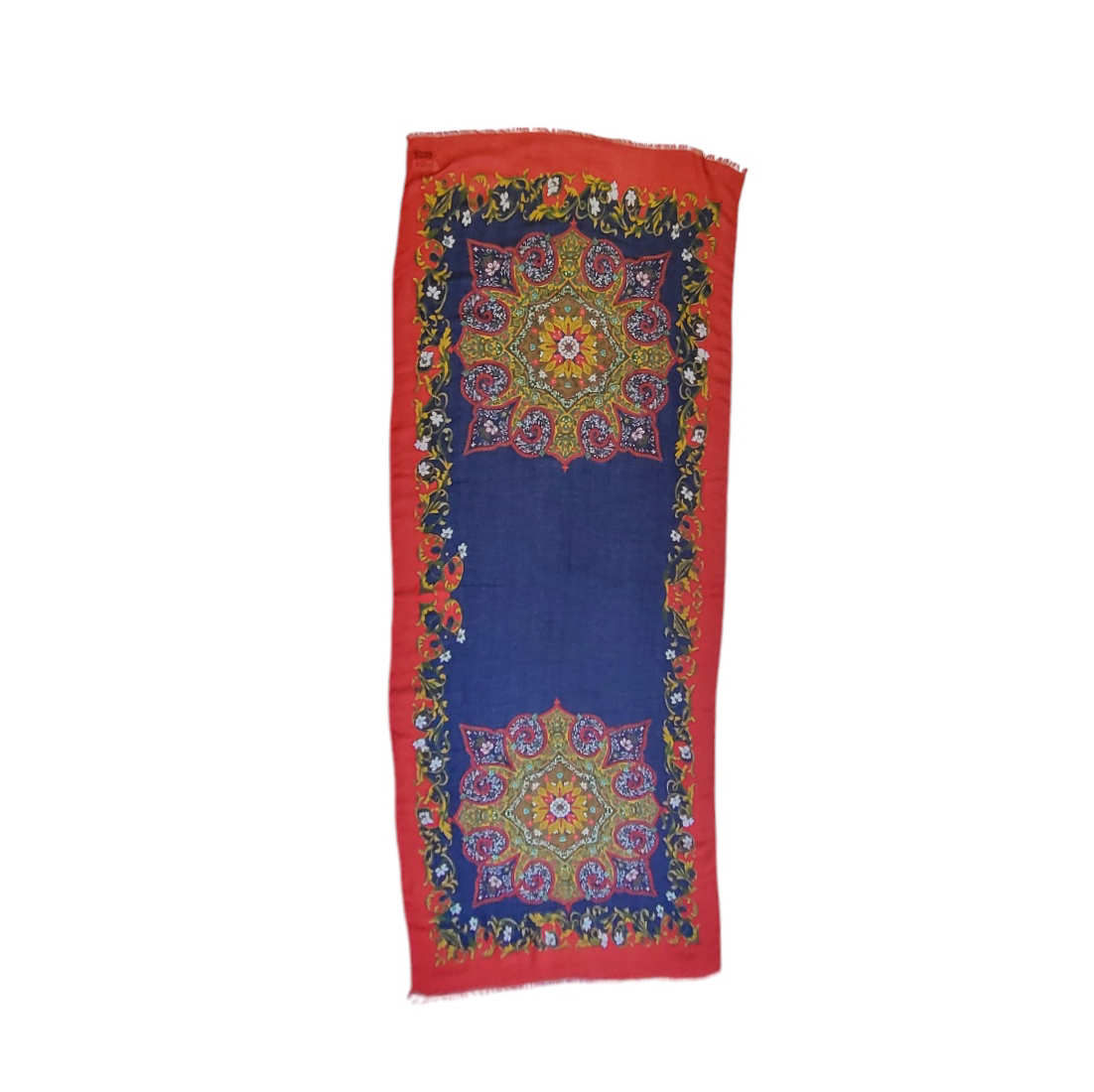 Pashmina mujer Koaj azul y rojo con flores y geometrías