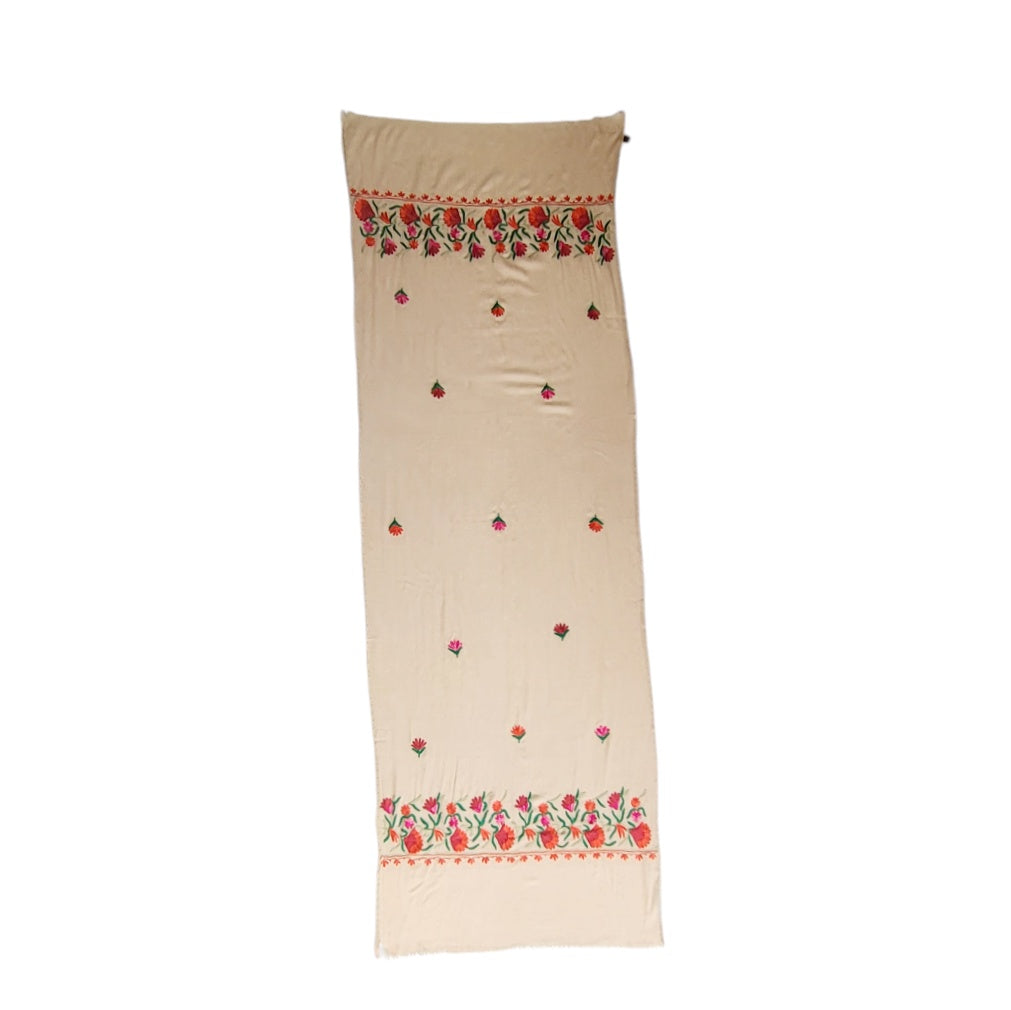 Pashmina mujer R.K. Art Palace beige con flores bordadas Hecho en India