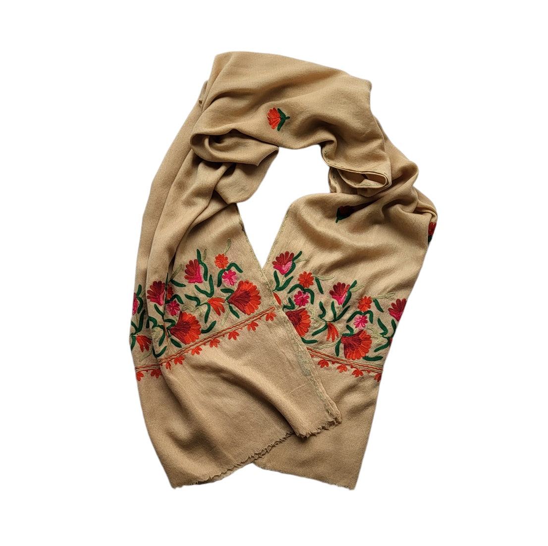 Pashmina mujer R.K. Art Palace beige con flores bordadas Hecho en India